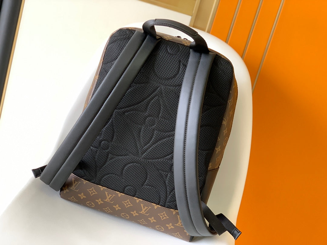 DEAN BACKPACK 42 IN BLACK AND BROWN MONOGRAM CANVAS