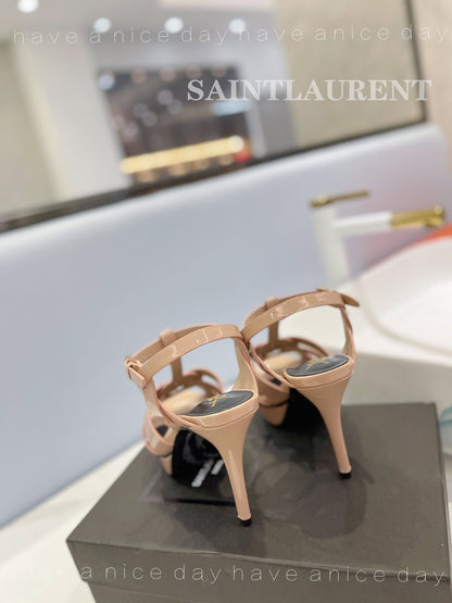SL TRIBUTE POINED TOE SANDALS GLOSSY DUSTY ROSE CALFSKIN