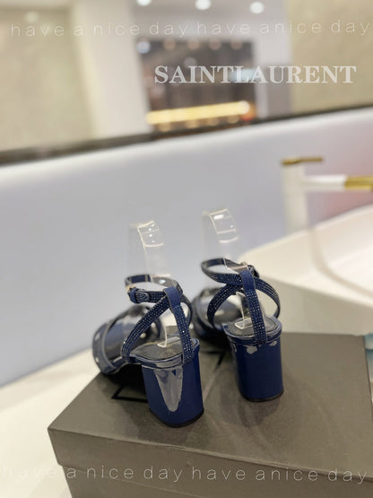 SL TRIBUTE CRYSTAL SANDALS GLOSSY NAVY CALFSKIN