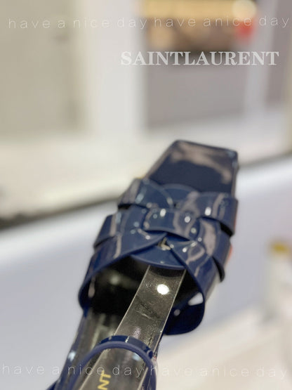 SL TRIBUTE SANDAL GLOSSY NAVY CALFSKIN