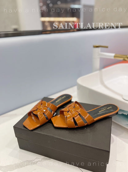 SL TRIBUTE SLIPPERS GLOSSY COPPER CALFSKIN
