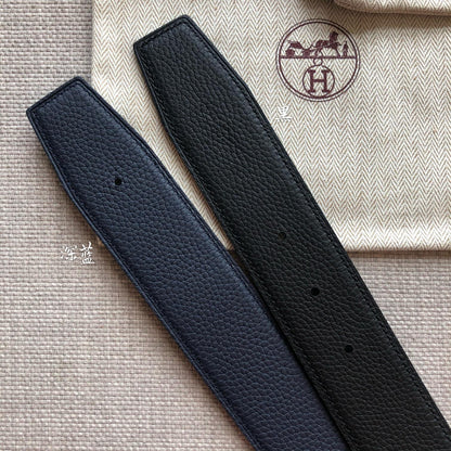 HM BELT BUCKLE & REVERSIBLE BLACK LEATHER STRAP 38MM SILVER HARDWARE