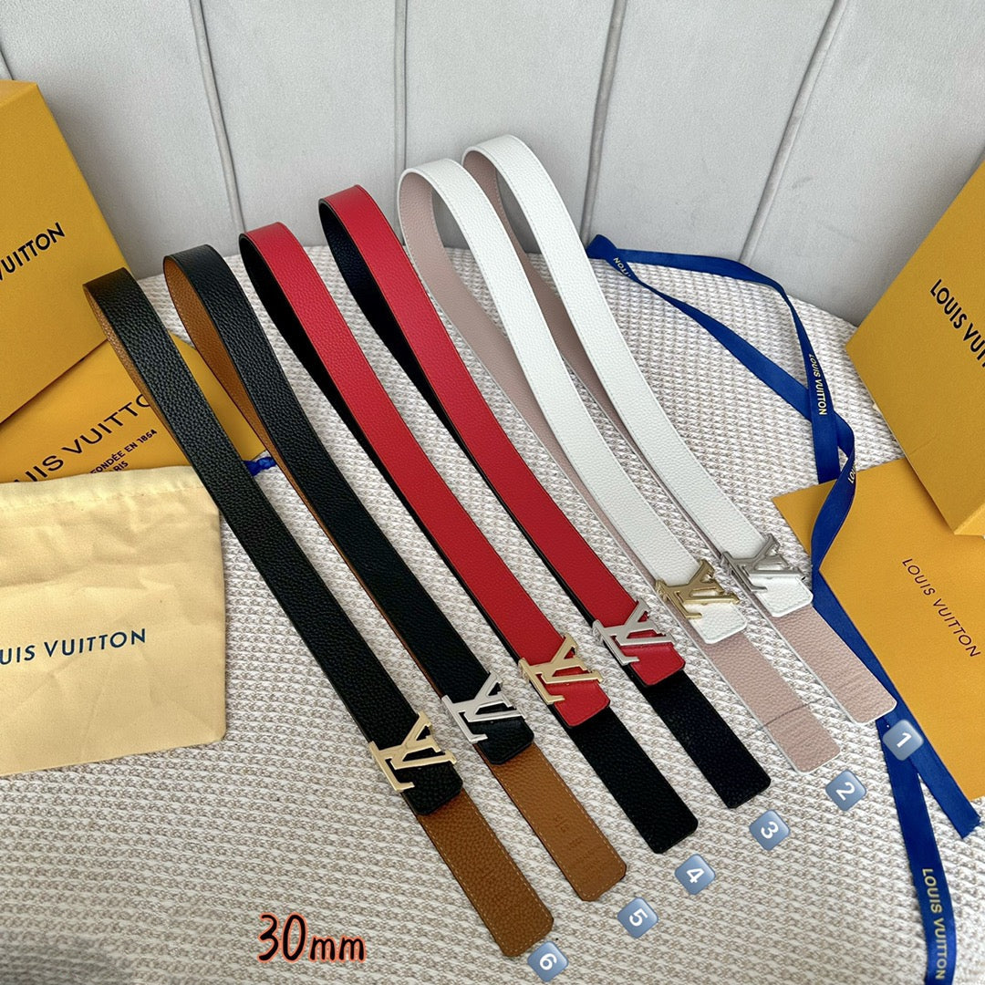 LV Initiales 30mm Reversible Belt Silver Buckle Pink White Leather