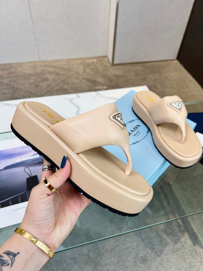 PRA SOFT PADDED NAPPA THONG WEDGE SANDALS TUSCAN LAMBSKIN