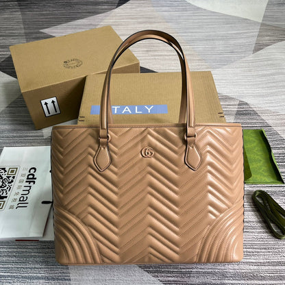 GG MARMONT LARGE 38 TOTE IN BEIGE CAMEL CALFSKIN