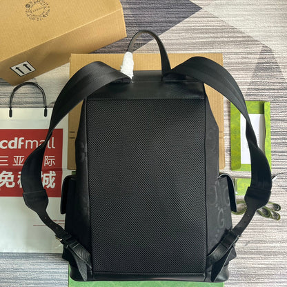 GG OPHIDIA LARGE 42 BACKPACK IN BLACK CANVAS AND CALFSKIN