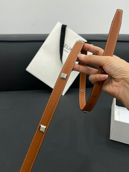 CL SMALL 18 MM TRIOMPHE BELT IN TAURILLON BRONZE BROWN LEATHER SILVER HARDWARE