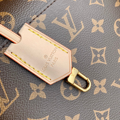 CLUNY MM HANDBAG 33 IN BROWN MONOGRAM CALFSKIN BEIGE BLACK EMBROIDERED LOGO CANVAS