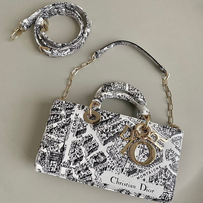 MEDIUM D-JOY 26 BAG IN BLACK WHITE CALFSKIN