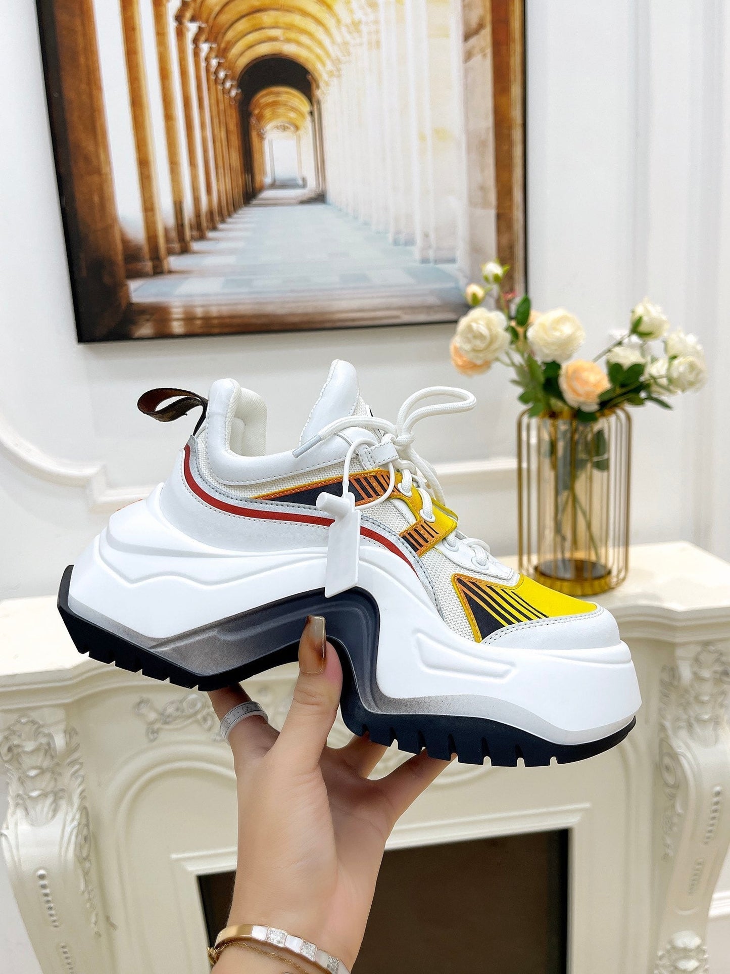LV ARCHLIGHT 2.0 PLATFORM SNEAKER IN WHITE MIX YELLOW MIX OF MATERIALS