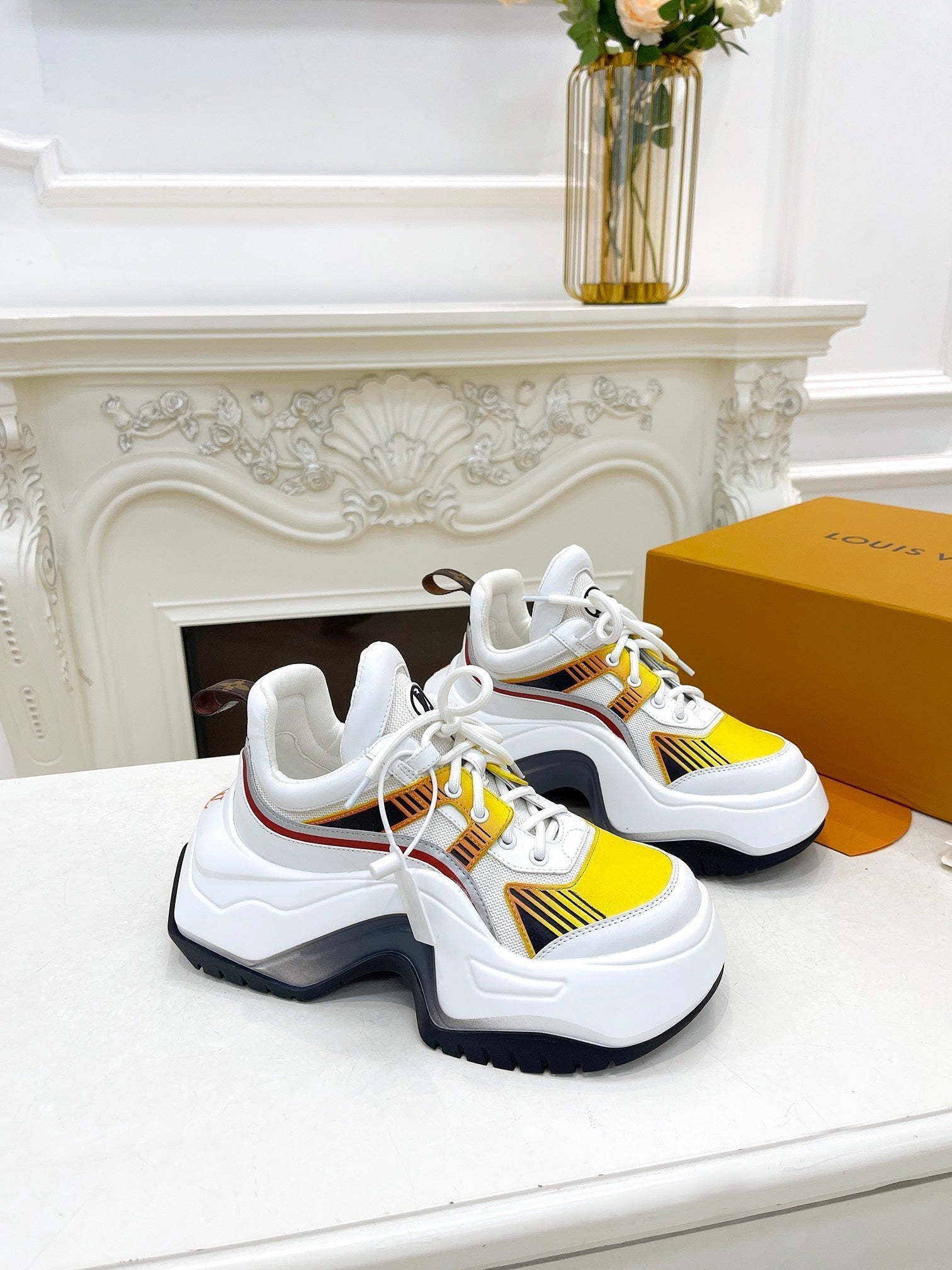 LV ARCHLIGHT 2.0 PLATFORM SNEAKER IN WHITE MIX YELLOW MIX OF MATERIALS