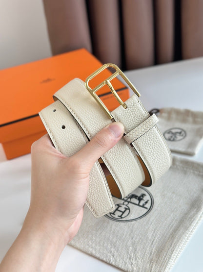 HM ROMAIN 35MM BELT WHITE CREAM LEATHER GOLD HARDWARE