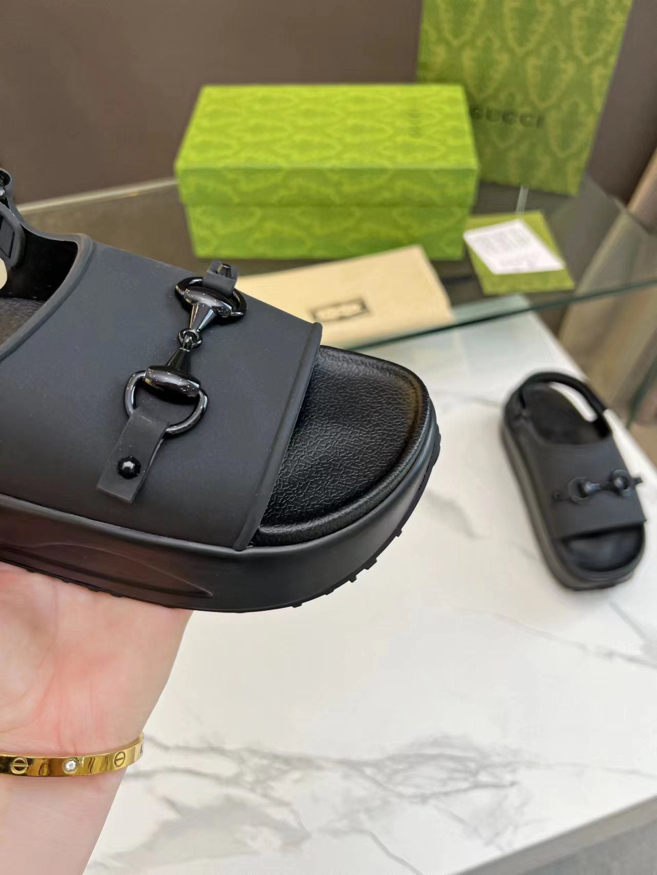 HORSEBIT FLATFORM SANDAL 5 CM IN BLACK IMPORTED TPU