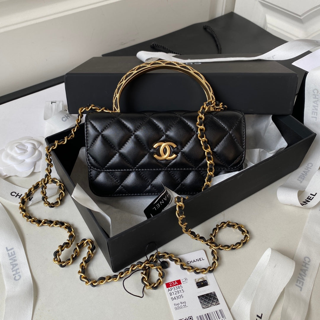 CC MINI 17 BAG IN BLACK CALFSKIN GOLD HARDWARE