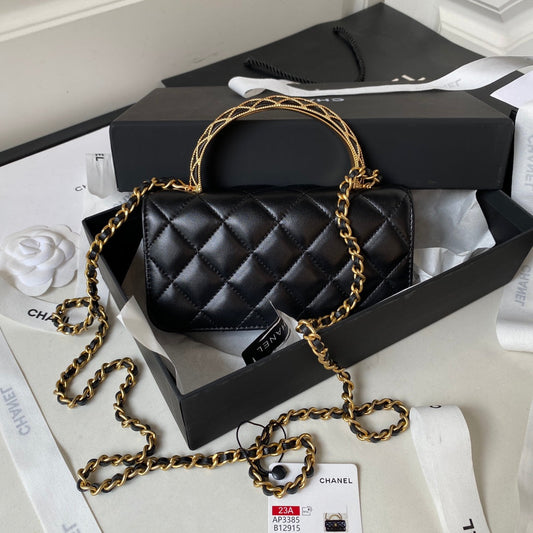 CC MINI 17 BAG IN BLACK CALFSKIN GOLD HARDWARE