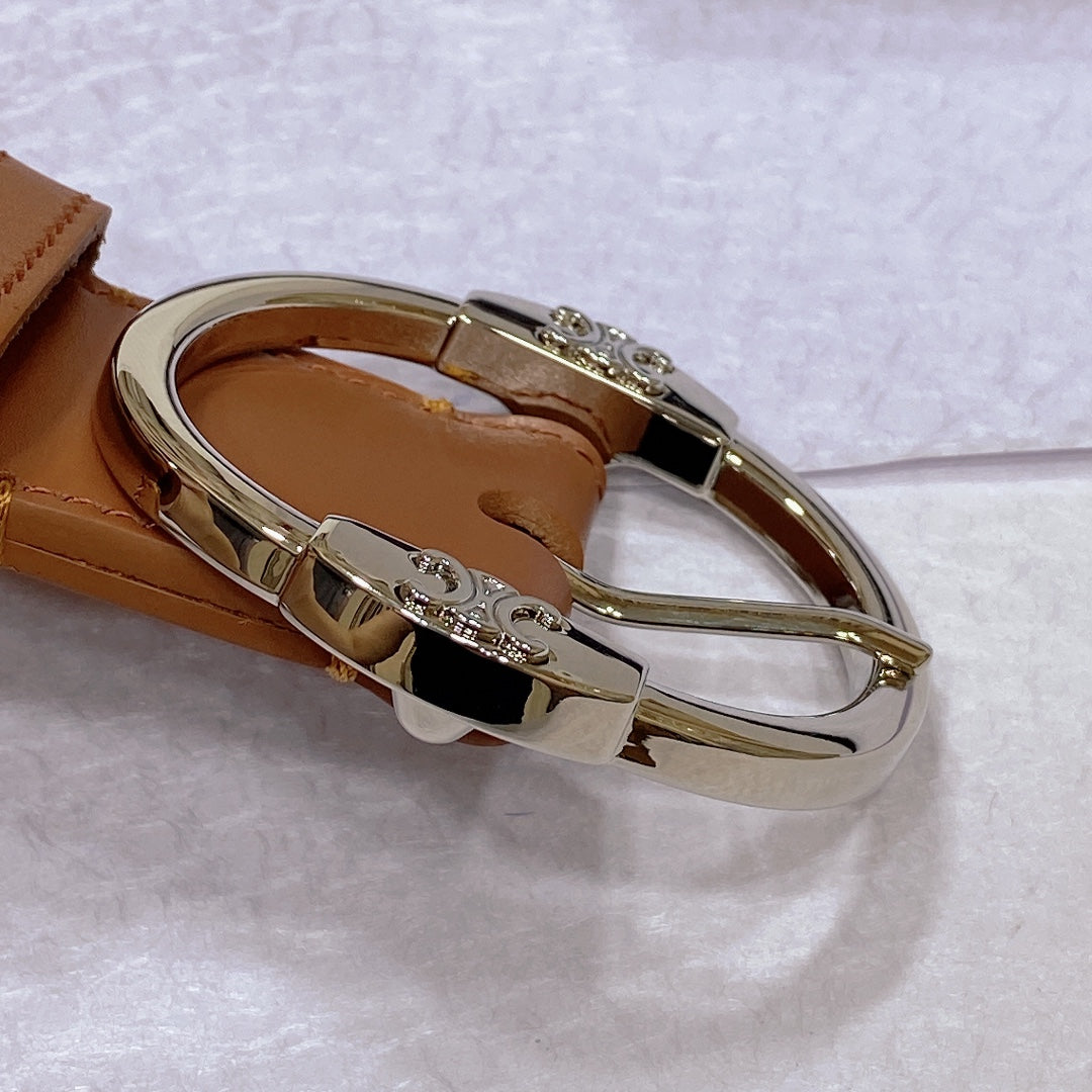 CL LARGE 35MM TWIN TRIOMPHE BELT IN BRONZE BROWN CALFSKIN SILVER HARDWARE