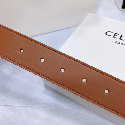 CL LARGE 35MM TWIN TRIOMPHE BELT IN BRONZE BROWN CALFSKIN GOLD HARDWARE