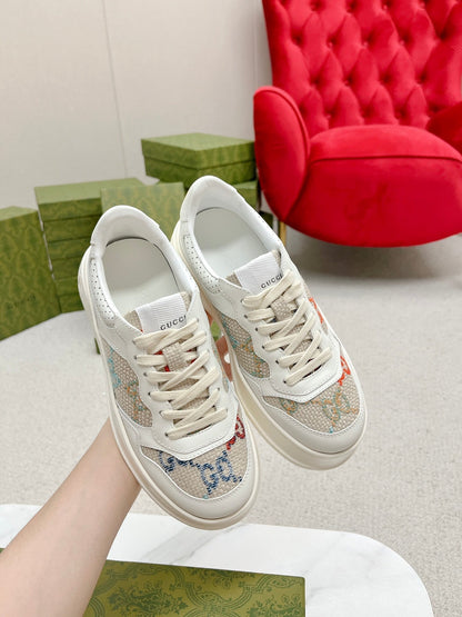 GG TRAINER WHITE AND CREAM CALFSKIN