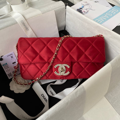 CC 26 CLUTCH WITH CHAIN BAG IN CHERRY RED CALFSKIN