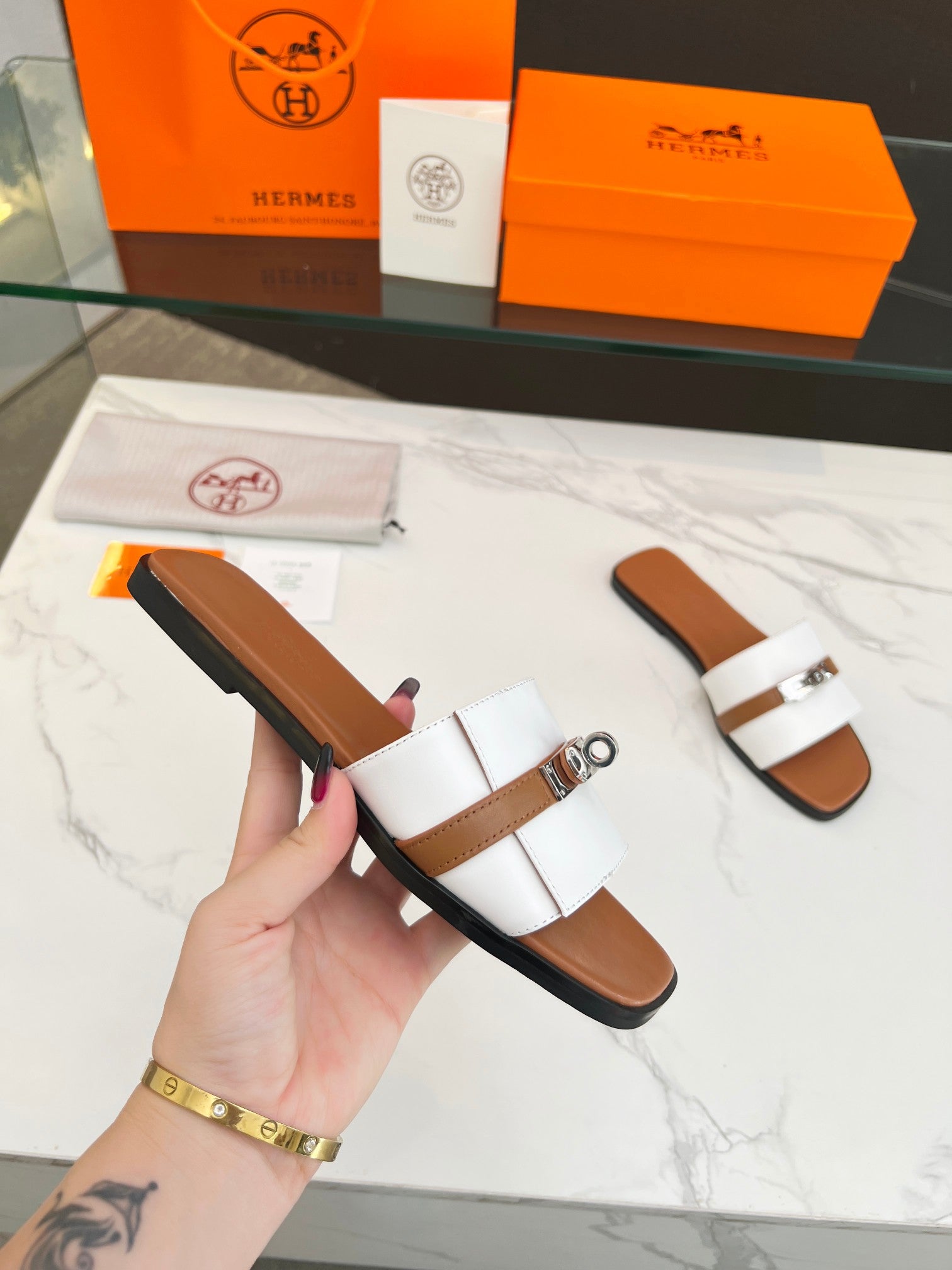 Giulia Sandal White Tan Calfskin