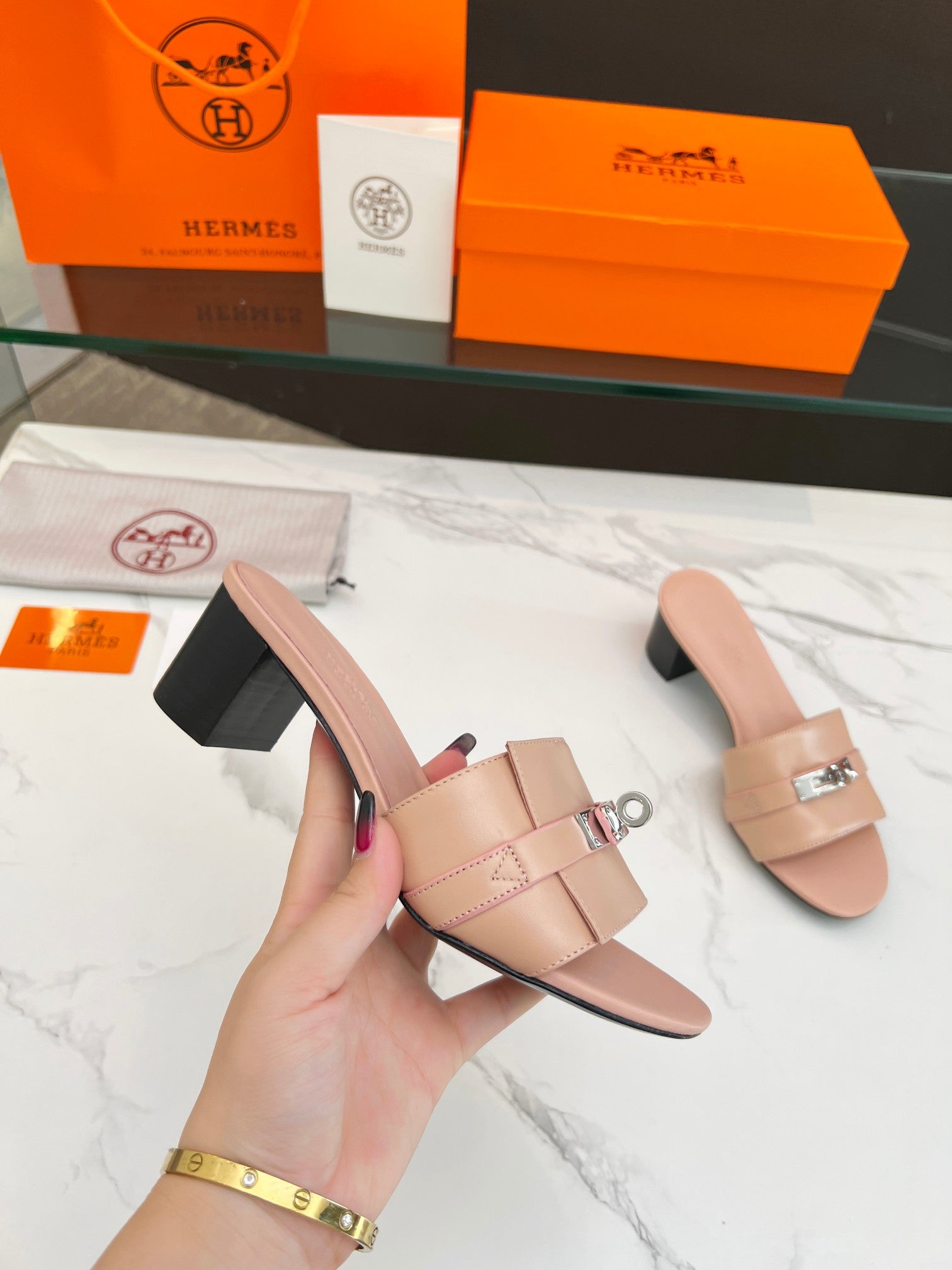 Gigi 50 Sandal Rose Cannelle Calfskin