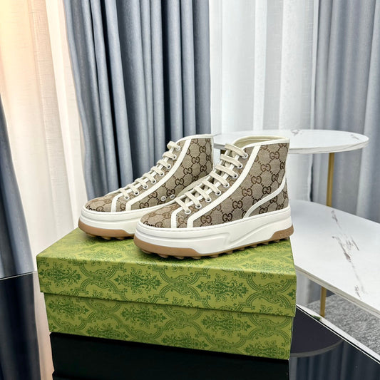 GG HIGH TOP SNEAKER FLATFORM LIGHT BROWN CANVAS