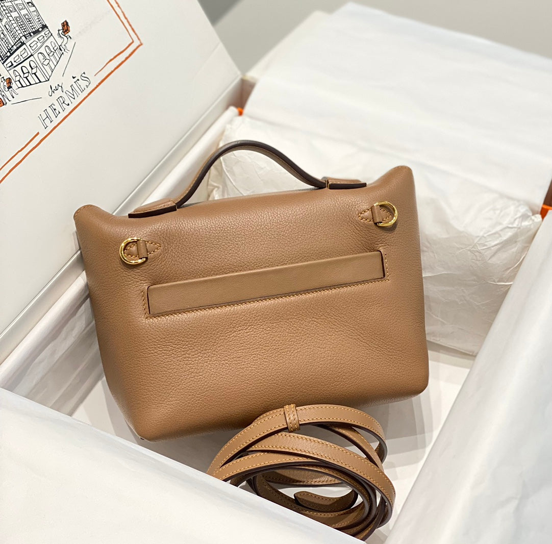 MINI 24/24 21CM IN BEIGE MARFA EVERCOLOR CALFSKIN GOLD KELLY BUCKLE