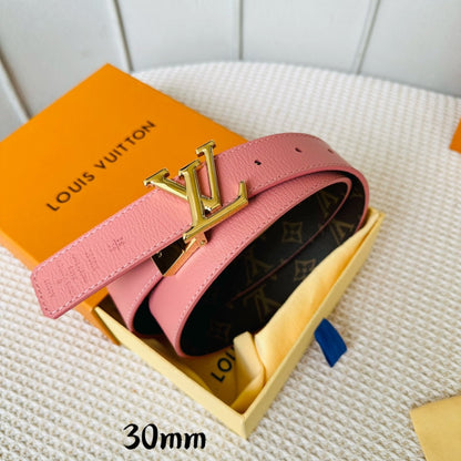 LV Initiales 30mm Reversible Belt Gold Rotating Buckle Pink Brown Leather
