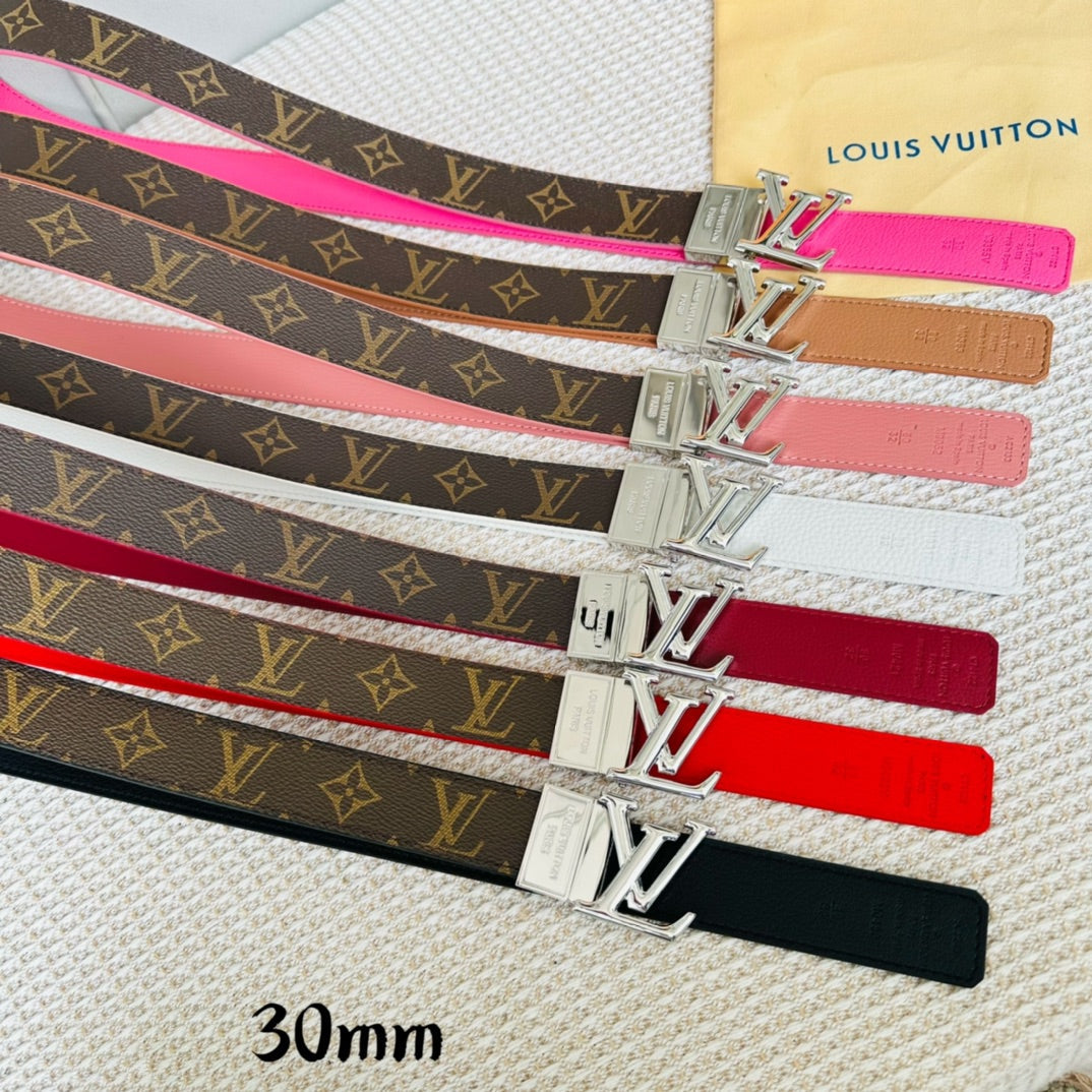 LV Initiales 30mm Reversible Belt Gold Rotating Buckle Burgundy Brown Leather