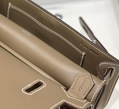 HM JYPSIERE SHOULDER BAG 23 IN WOOD BROWN CALFSKIN SILVER HARDWARE