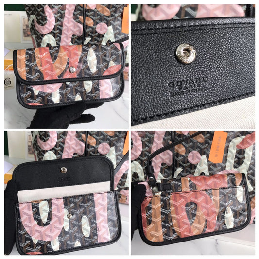 SAINT LOUIS PM BAG 34 IN PINK LETTRES CAMOUFLAGE GOYARDINE CANVAS