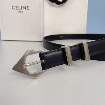 Medium Spike Belt 25mm Black Calfskin Loop Silver Silver Finishing