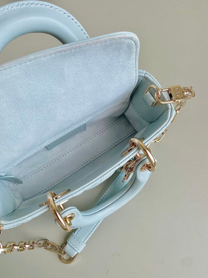 MINI D-JOY BAG 17 IN LIGHT BLUE LAMBSKIN
