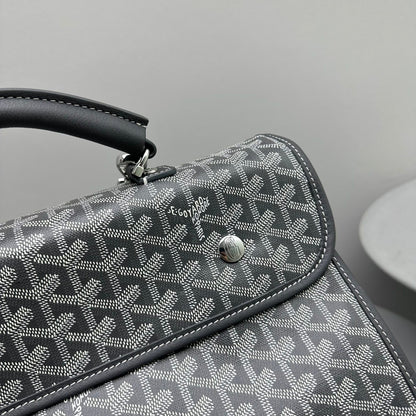 LEGER BACKPACK 37 IN GRAY GOYARDINE CANVAS WITH CALFSKIN TRIM