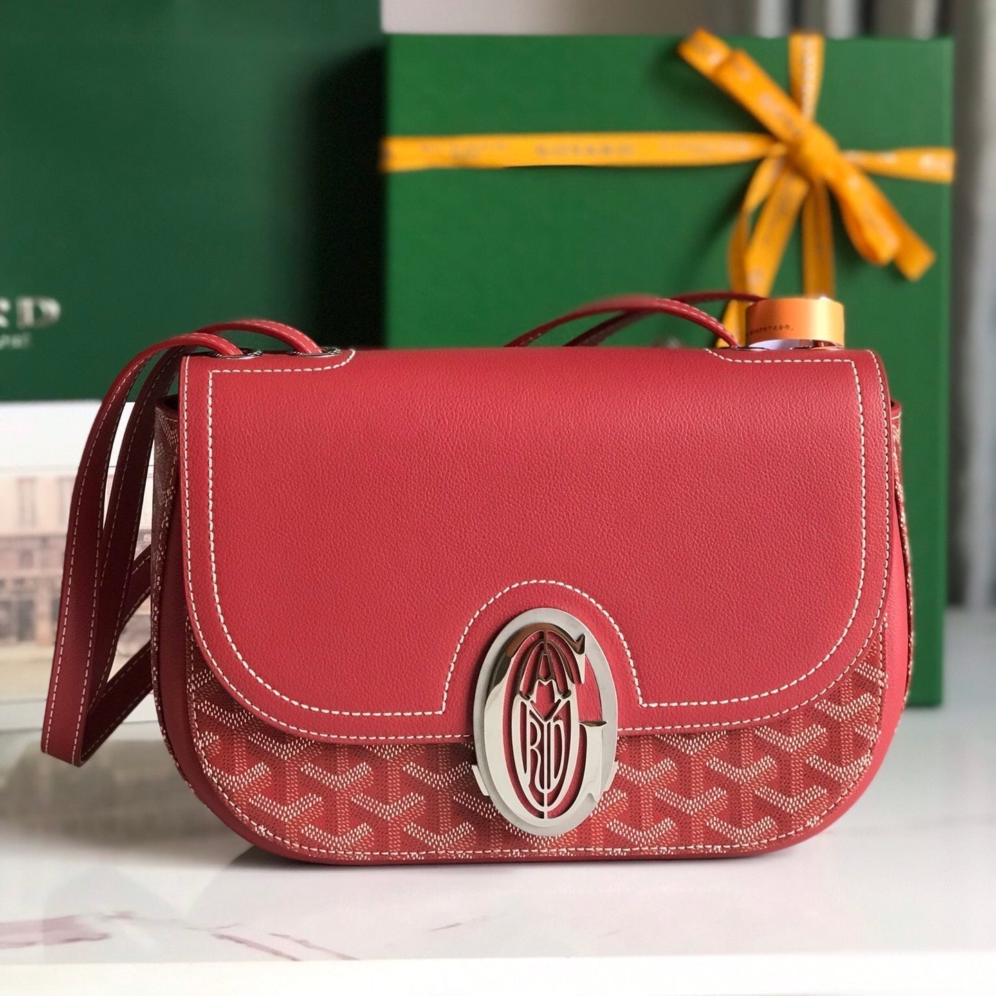 233 BAG 25 IN CLASSIC RED CALFKIN AND GOYARDINE CANVAS