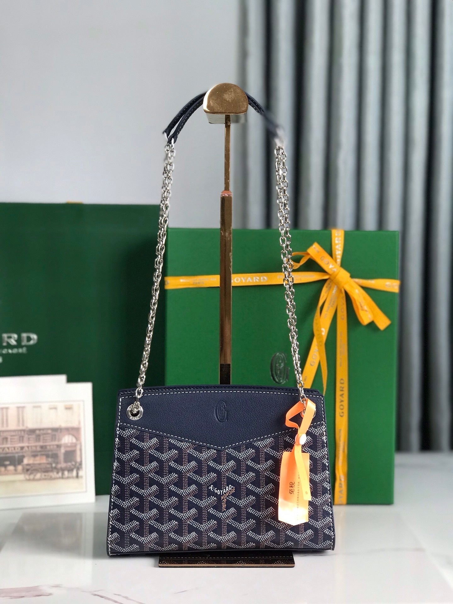 ROUETTE STRUCTURÉ MINI BAG 21 IN NAVY BLUE GOYARDINE CANVAS AND CALFSKIN