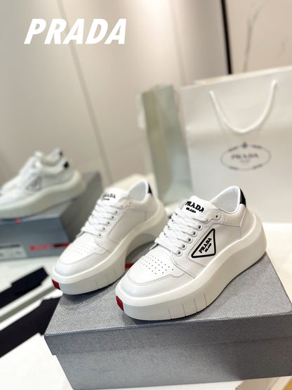PRA DOWNTOWN THICK-SOLE SNEAKERS WHITE CALFSKIN