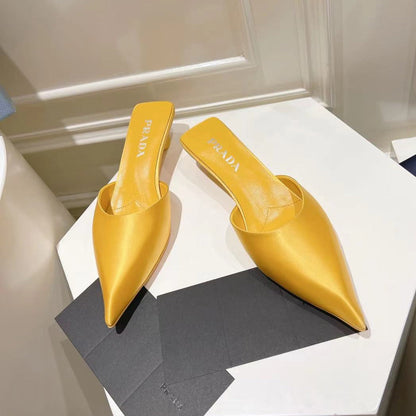 PRA POINTED-TOE MULES YELLOW SATIN