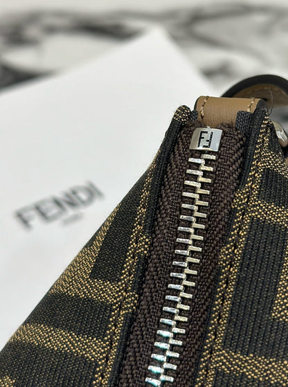 SHOULDER BAG 19 WITH FF MOTIF IN BROWN JACQUARD FABRIC