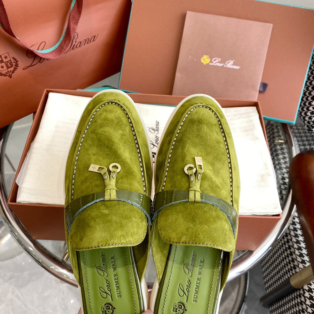 LP CHARMS WALK BABOUCHE LOAFERS CHARTREUSE SUEDE