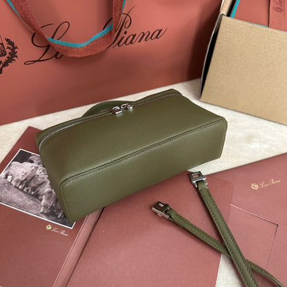 EXTRA POCKET L19 IN OLIVE GREEN CALFSKIN WITH SILVER HARDWARE