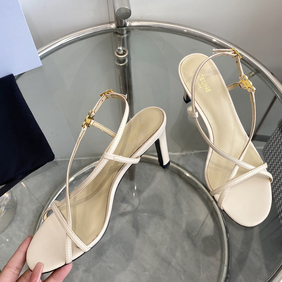 HIGH HEEL SANDAL 65MM IN BEIGE CREAM CALFSKIN