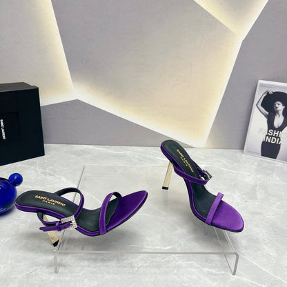 SL CRYSTAL BUCKLE HIGH HEELS VIOLET SATIN