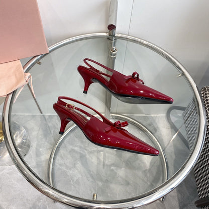HIGH-SLINGBACK POINTED TOE SANDALS RUBY COWHIDE WITH BOW