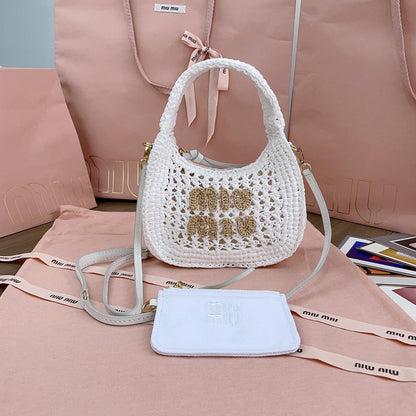 WANDER HOBO BAG 20 IN WHITE MIX BROWN WOVEN RAFFIA