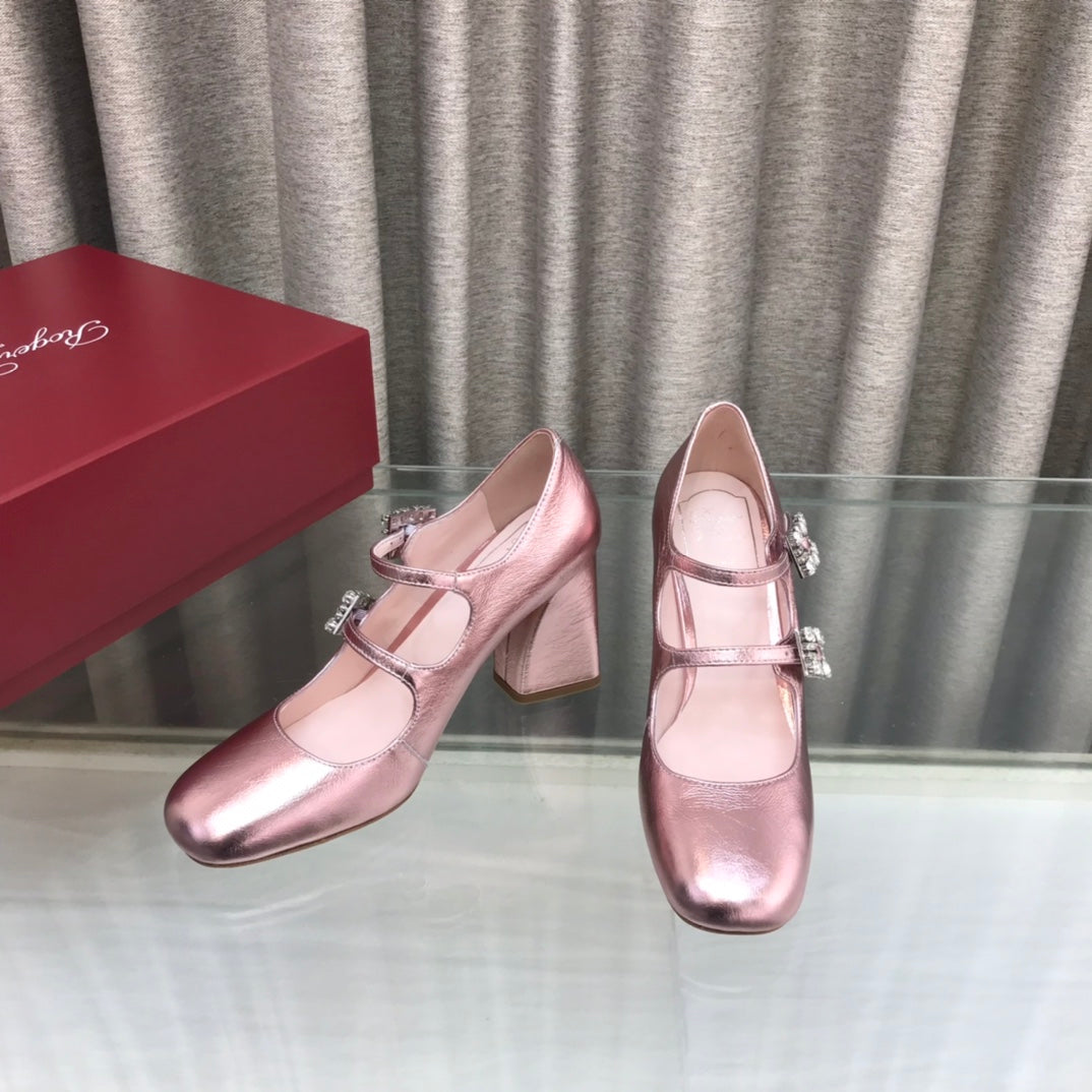 LP ROGER VIVIER SANDAL METALLIC PINK LEATHER