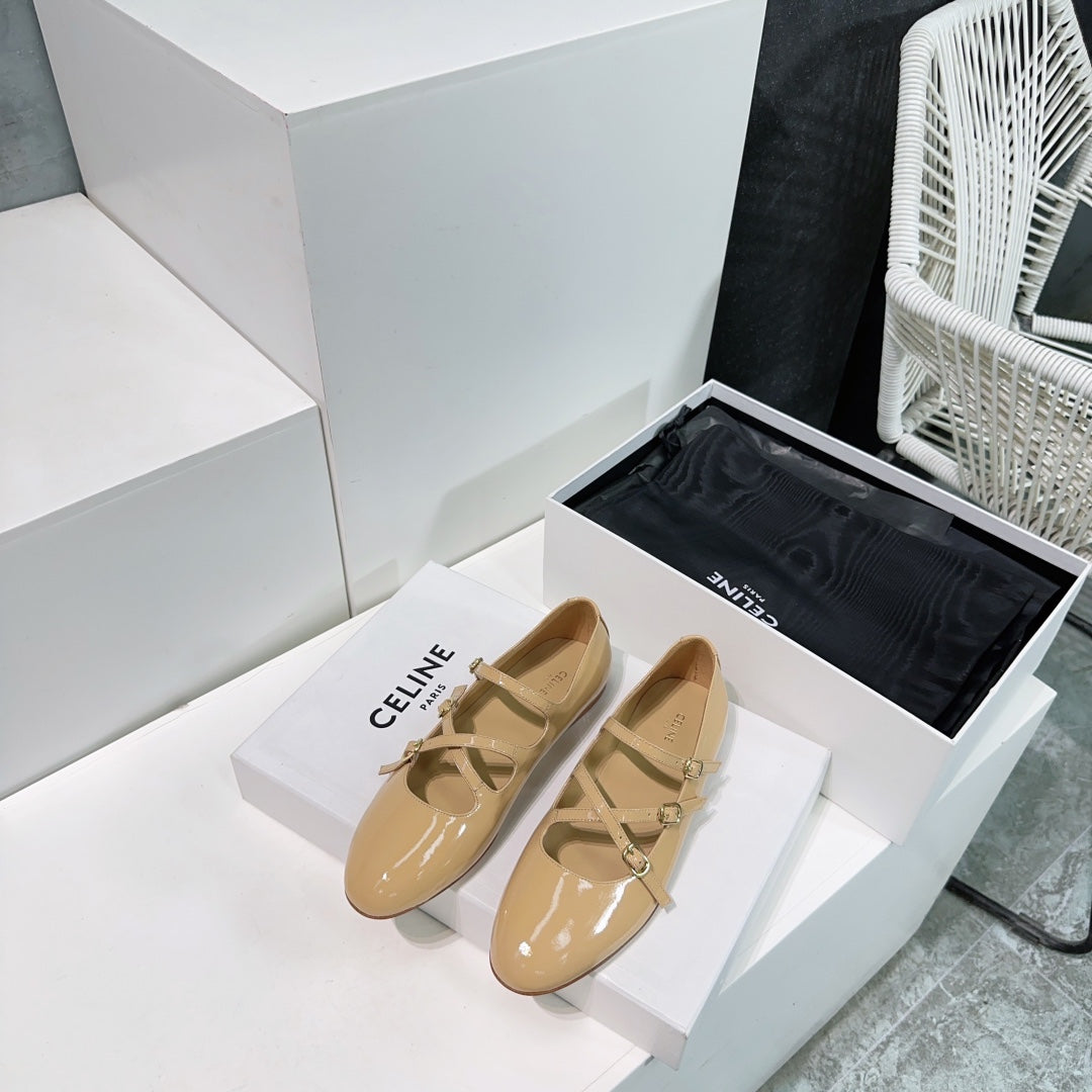 FLAT MARY JANE IN SEPIA TAN CALFSKIN