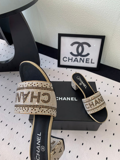 RHINESTONE LETTER HIGH HEELS CARAMEL BROWN AND BLACK LAMBSKIN