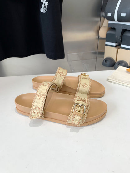 LV WOMEN SUNSET DAD SANDAL IN BEIGE MONOGRAM FABRIC MULE