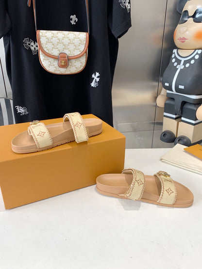 LV WOMEN SUNSET DAD SANDAL IN BEIGE MONOGRAM FABRIC MULE